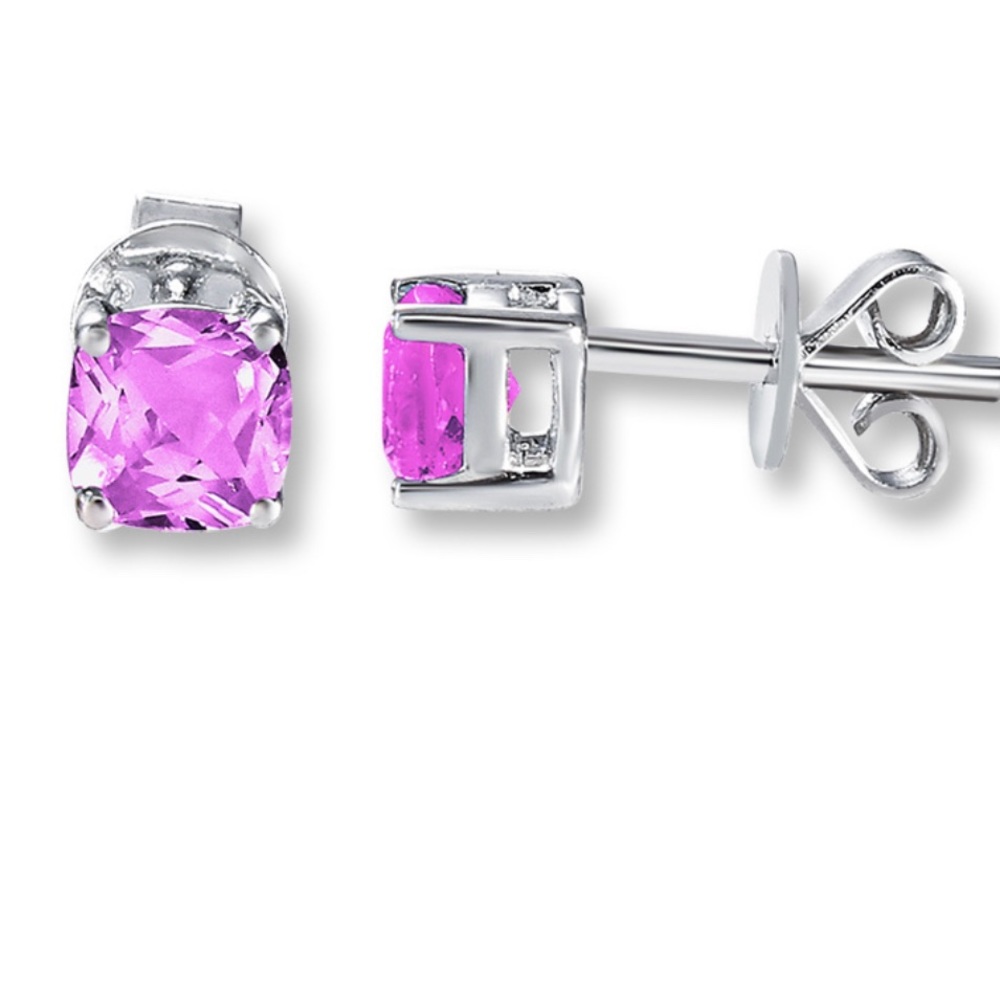 Pink Cushion-cut Sterling Silver Earrings